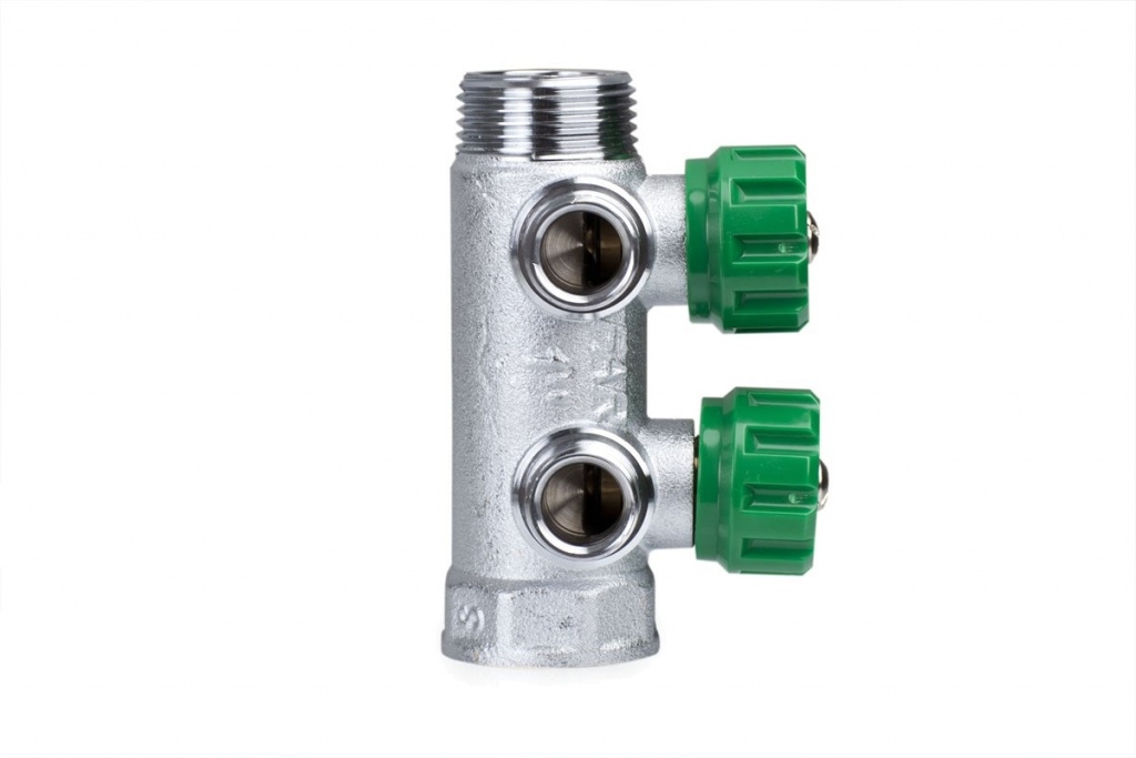 Регулирующий коллектор FAR 1" (ВР-НР) с 2 отв. 1/2" НР плск.упл. (FK 3821 112TP)