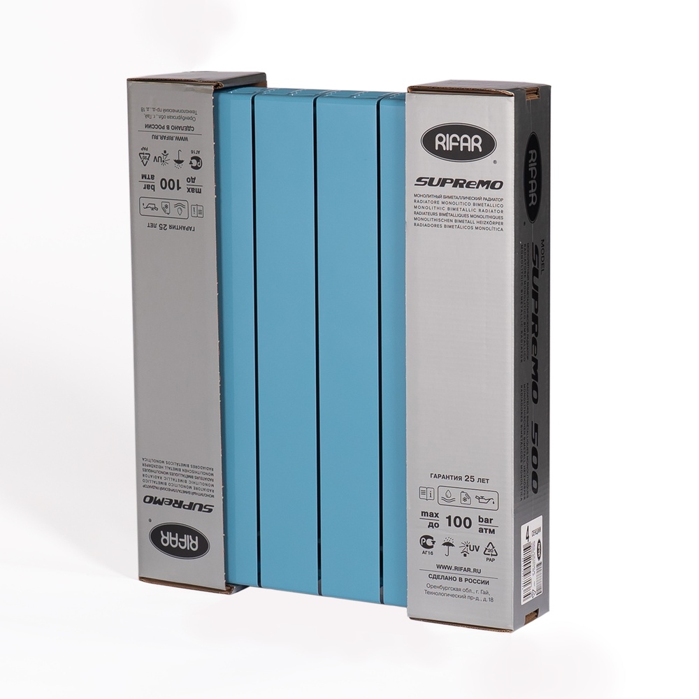 Радиатор отопления Rifar SUPReMO 500 (4 секции) Сапфир (RAL 5024 синий)