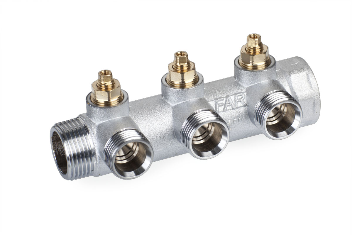 Регулирующий коллектор FAR 1" (ВР-НР) с 2 отв. 1/2" НР плск.упл. (FK 3821 112TP)