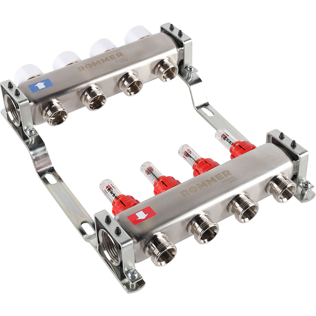 Коллектор из нержавеющей стали с расходомерами ROMMER (RMS-1200)