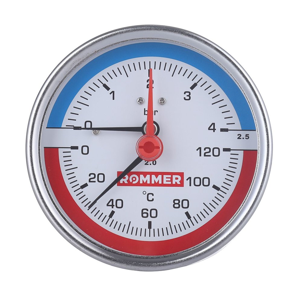 Термоманометр аксиальный ROMMER 80мм (0-120 С) (0-0,6 MPa) G1/2 (RIM-0005-800615)