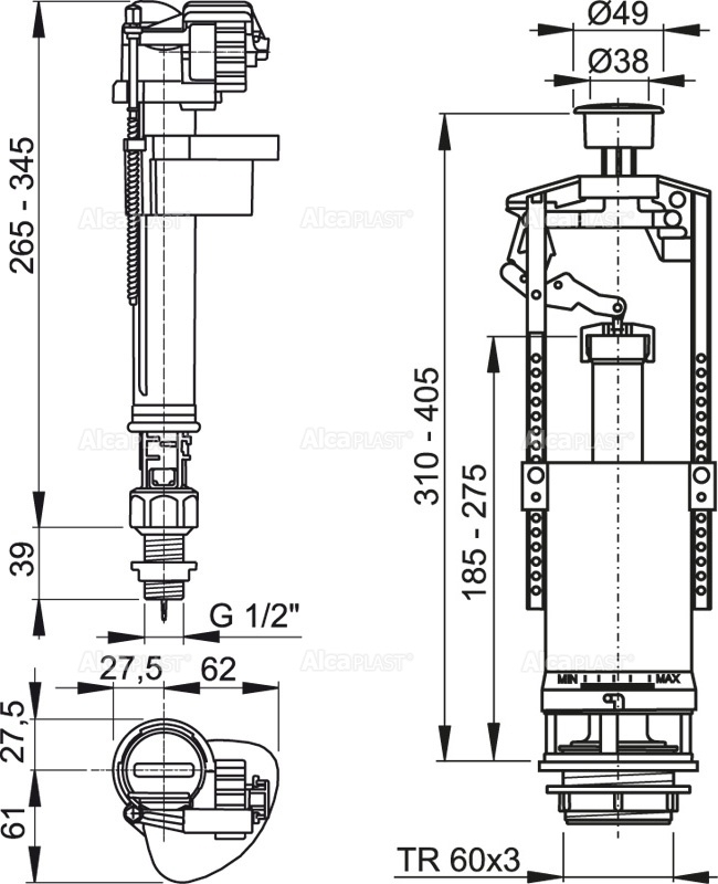 Выпускной комплект со СТОП кнопкой AlcaPlast SA2000SK 1/2″ CHROM