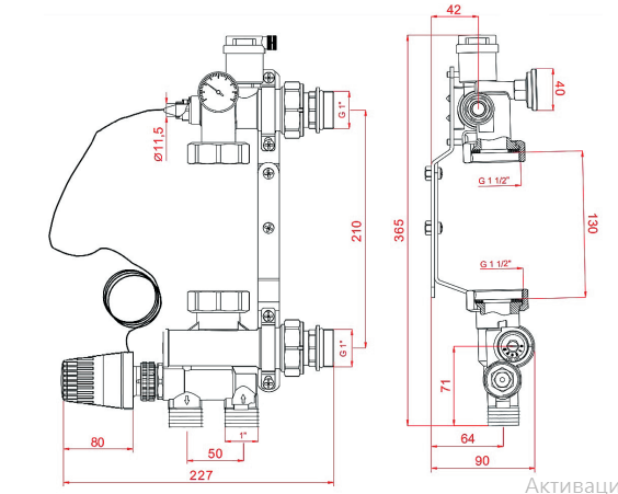 Насосно-смесительный узел ROMMER RDG-0120-009000 с термостатической головкой с выносным датчиком , без насоса