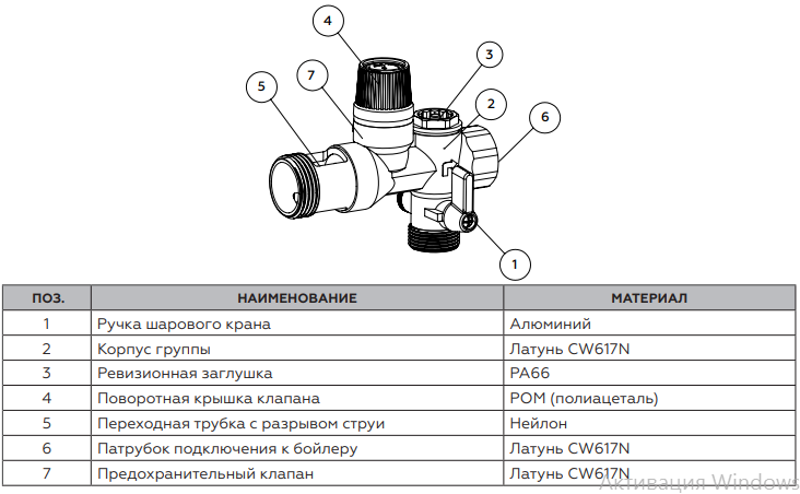 Группа безопасности для бойлера ROMMER RVS-0007-007020 6 бар 3/4