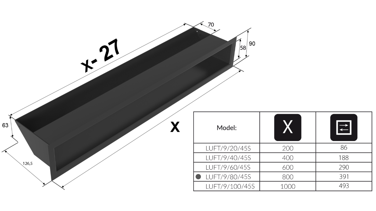 Решётка вентиляционная Kratki LUFT 9Х80 45градусов