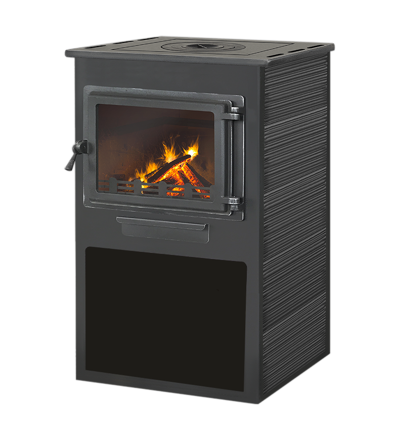 Камин ЭТНА (Панорама) с плитой "Антрацит" Ø150мм