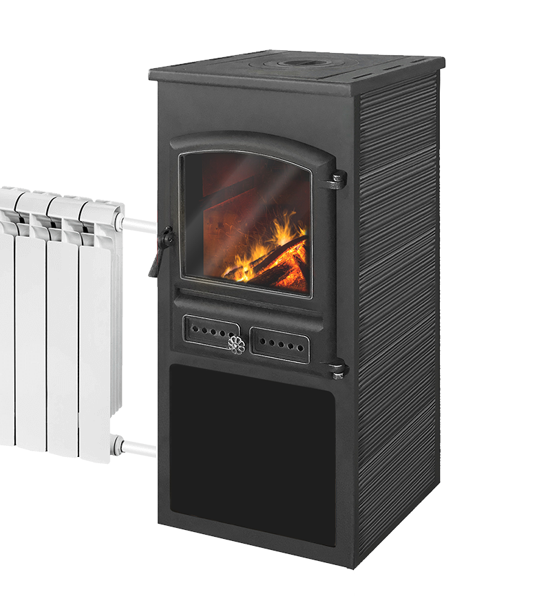 Камин ЭТНА (БКД) с плитой и т/о "Антрацит" Ø115мм