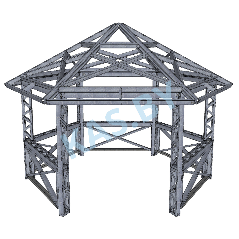 Каркас шестиугольной беседки из ЛСТК диаметром 4,1 м