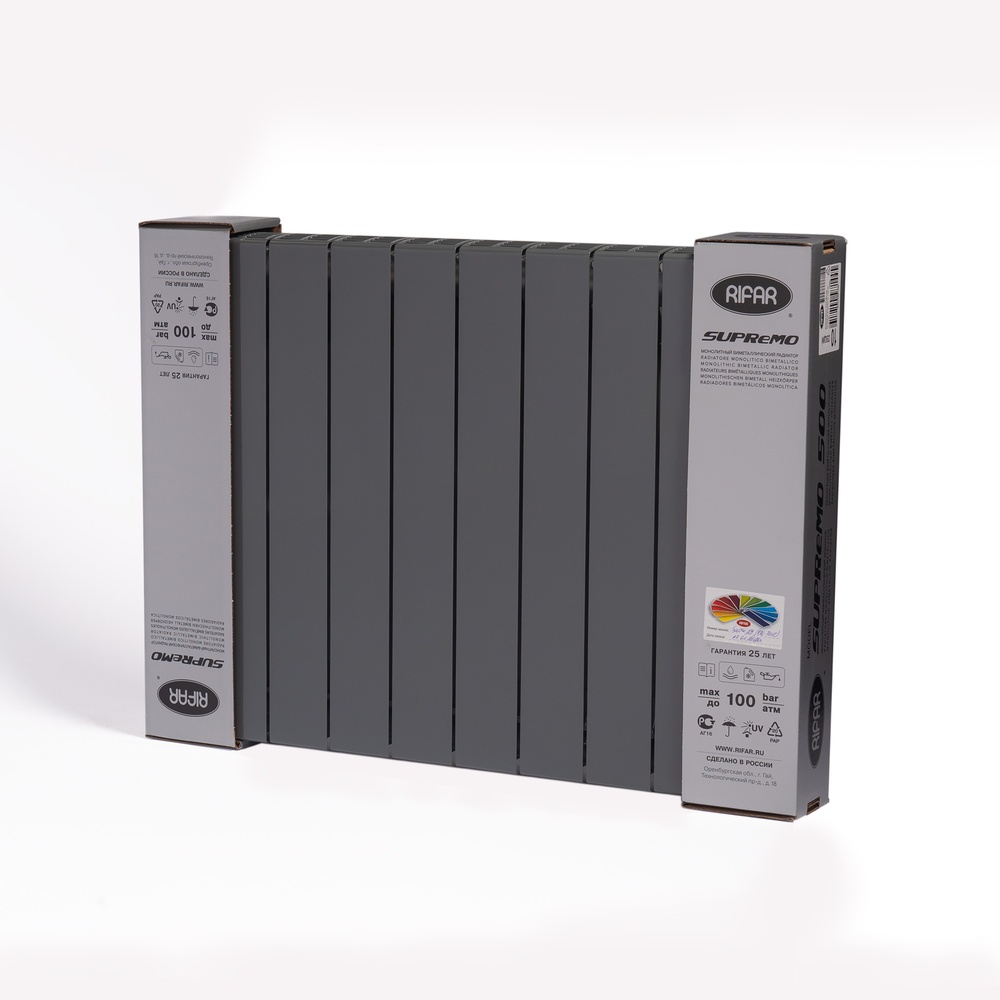 Радиатор отопления Rifar SUPReMO 500 (4 секции) Титан (RAL 7012 серый)