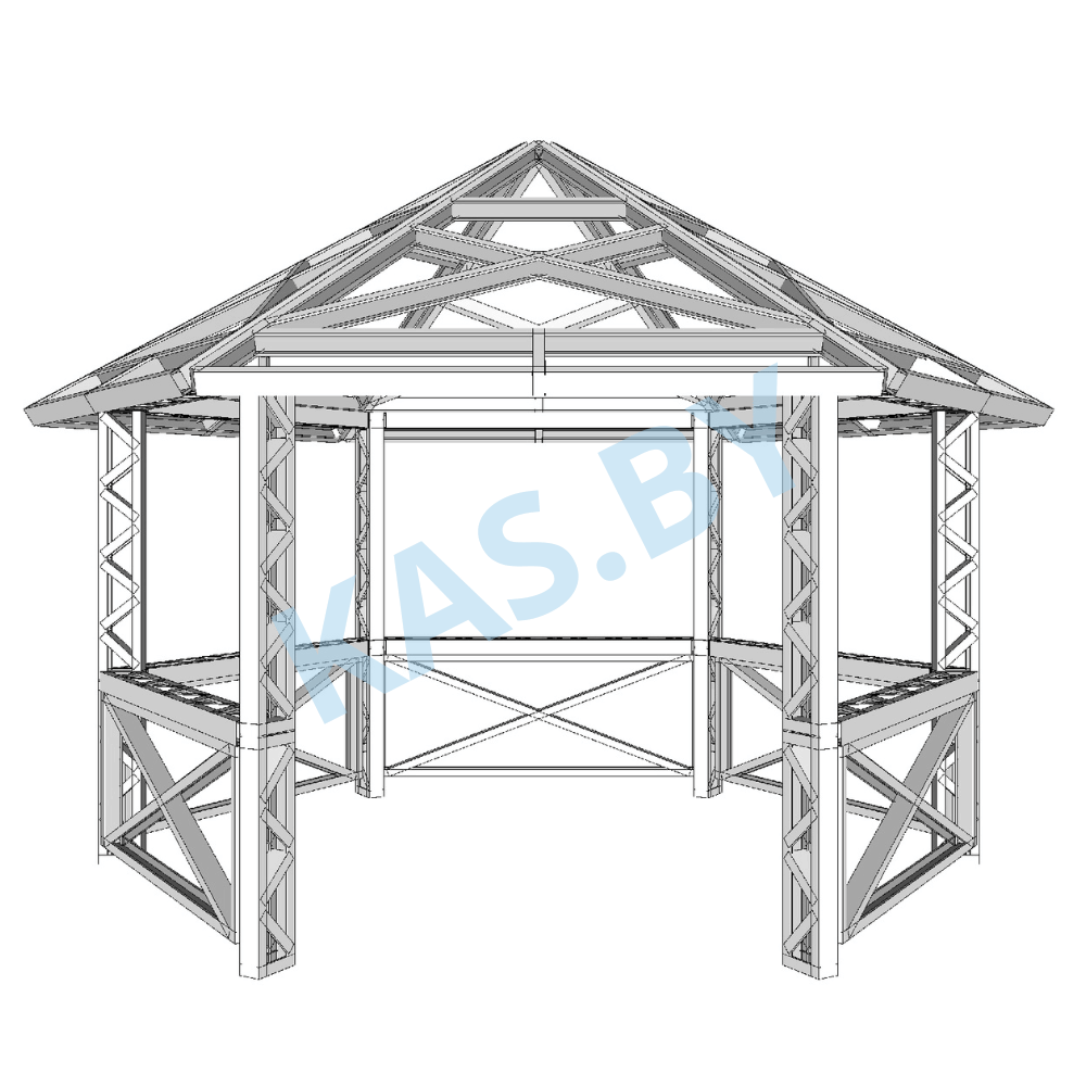 Каркас шестиугольной беседки из ЛСТК диаметром 4,1 м