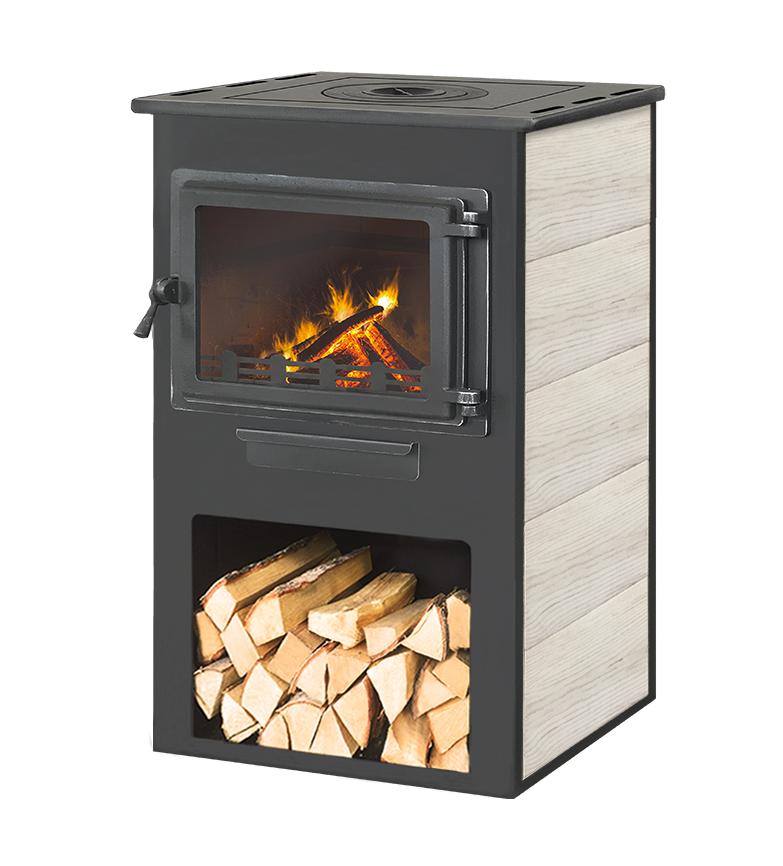 Камин ЭТНА (Панорама) с плитой "Бежевый" Ø150мм