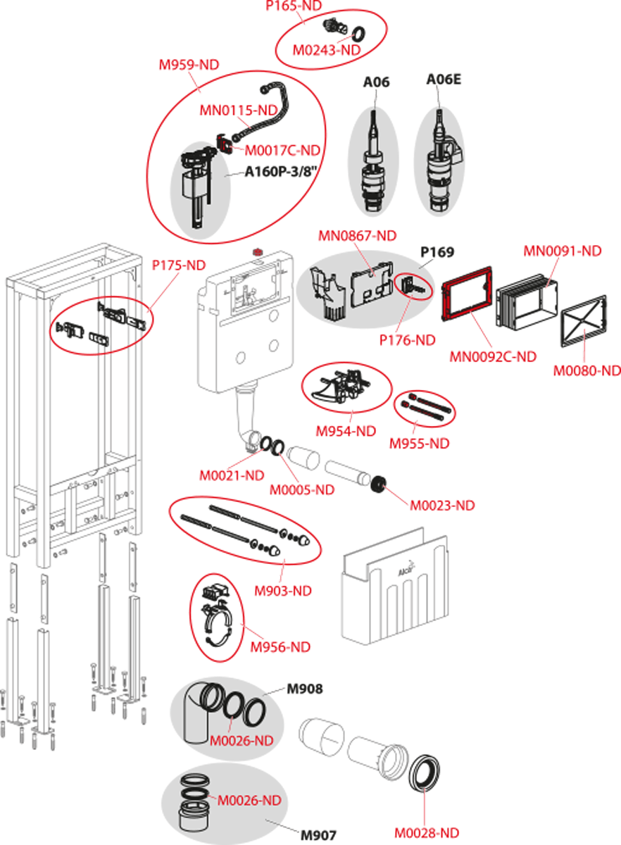Скрытая система инсталляции для сухой установки (для гипсокартона) Sadromodul Alcaplast AM116/1120