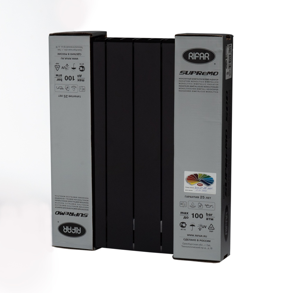 Радиатор отопления Rifar SUPReMO 500 (4 секции) Антрацит (RAL 9005 чёрный)