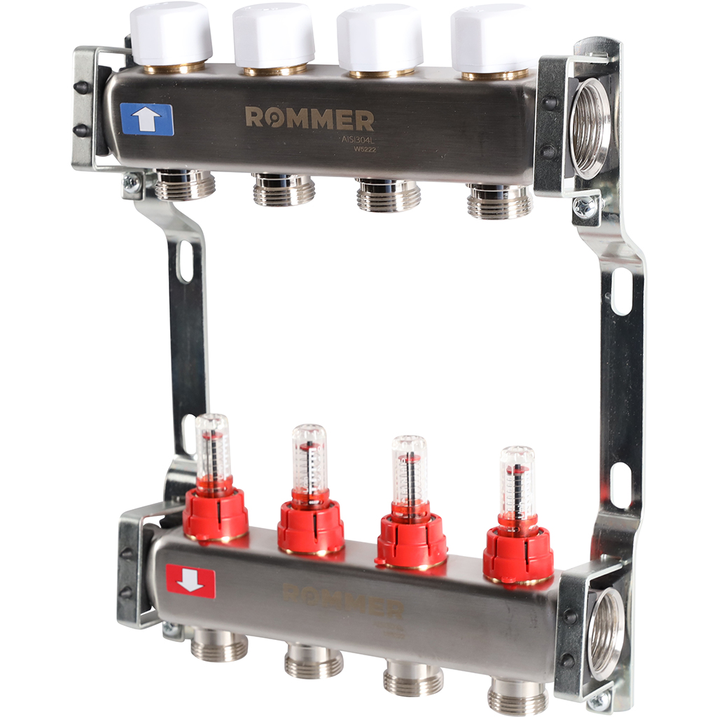 Коллектор из нержавеющей стали с расходомерами ROMMER (RMS-1200)