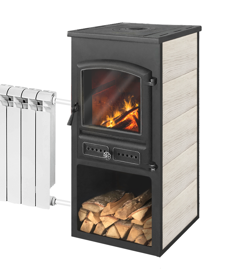 Камин ЭТНА (БКД) с плитой и т/о "Бежевый" Ø115мм