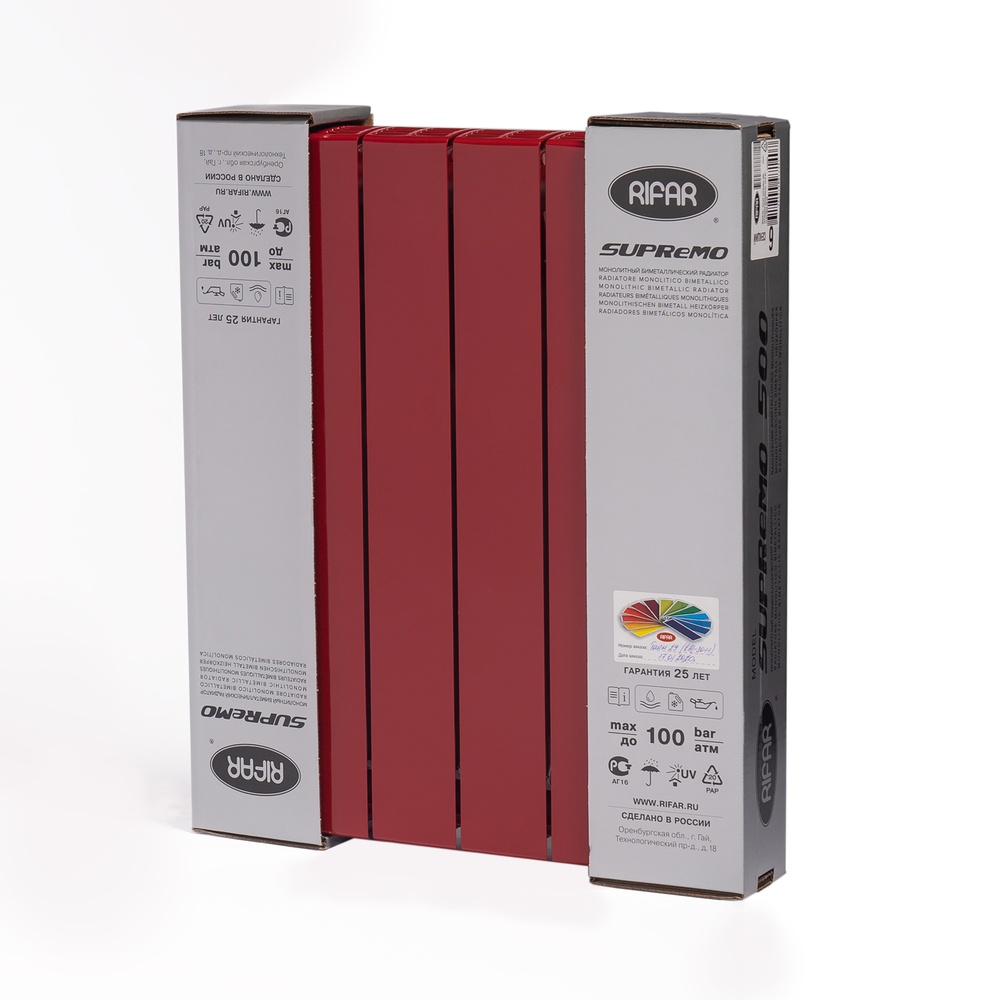 Радиатор отопления Rifar SUPReMO 500 (4 секции) Бордо (RAL 3011 красный)