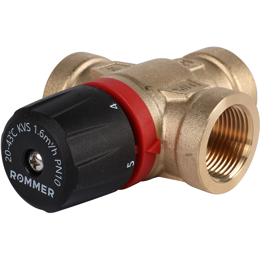 Термостатический смесительный клапан ROMMER 3/4" ВР 20-43°С KV 1,6 (RVM-0111-164320)