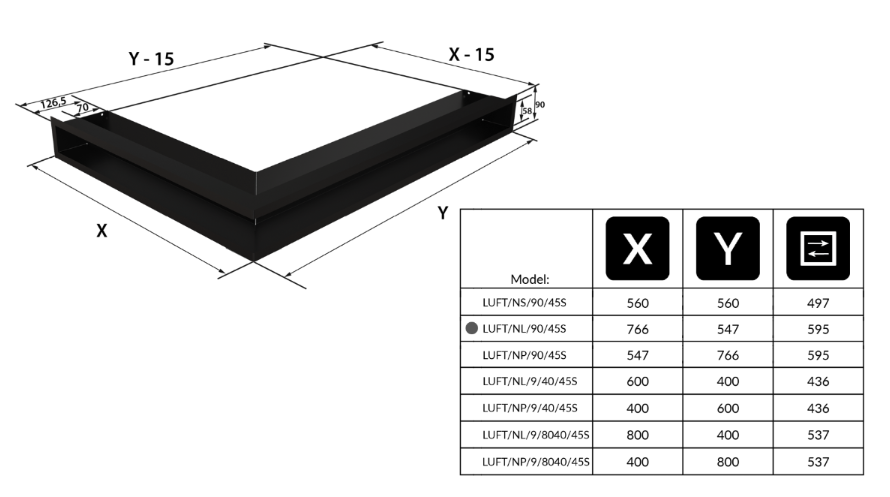 Решётка вентиляционная угловая левая Kratki LUFT/NL/90/45/C