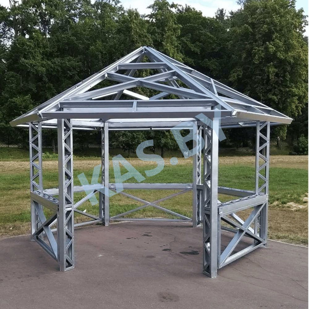 Каркас шестиугольной беседки из ЛСТК диаметром 4,1 м