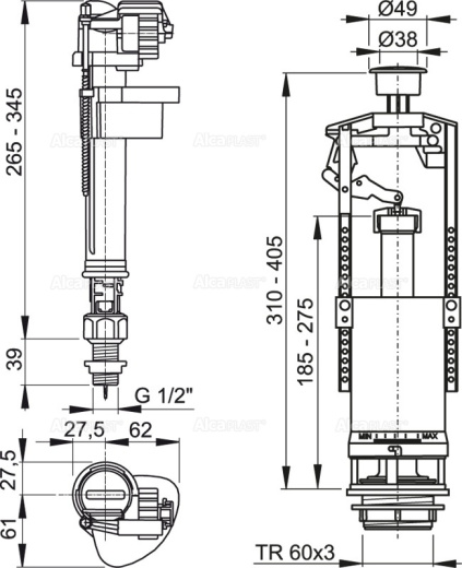 Выпускной комплект со СТОП кнопкой AlcaPlast SA2000SK 1/2″ CHROM