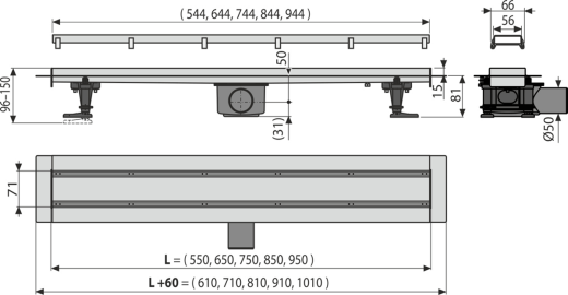 Водоотводящий желоб AlcaPlast APZ13-DOUBLE9 950