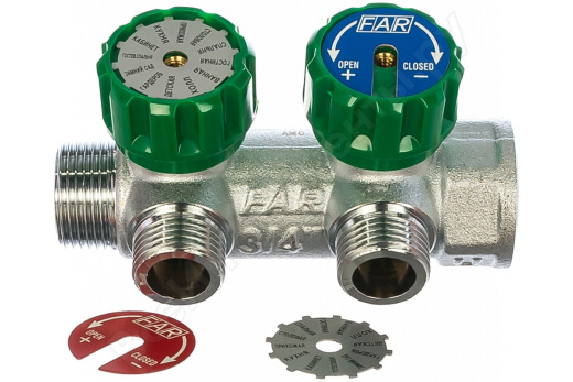 Регулирующий коллектор FAR 1" (ВР-НР) с 2 отв. 1/2" НР плск.упл. (FK 3821 112TP)