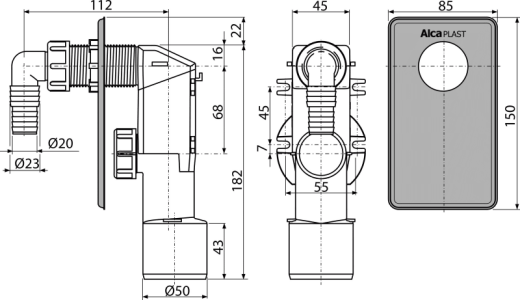 Сифон для стиральной машины под штукатурку AlcaPlast APS3