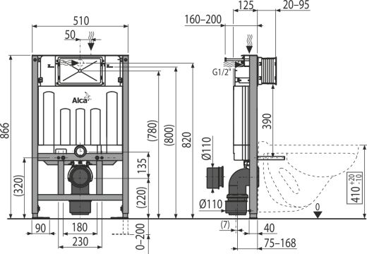 Скрытая система инсталляции для сухой установки (для гипсокартона) Sadromodul Alcaplast AM101/850